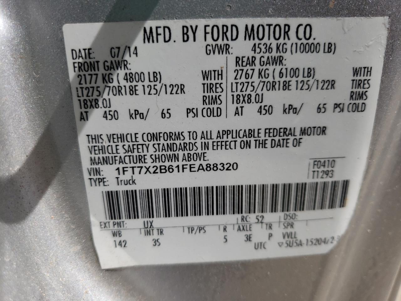 Photo 10 from auction – 2015 FORD F250 SUPER with VIN 1FT7X2B61FEA88320