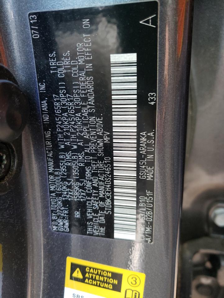 Photo 10 from auction – 2013 TOYOTA HIGHLANDER with VIN 5TDBK3EH4DS246510