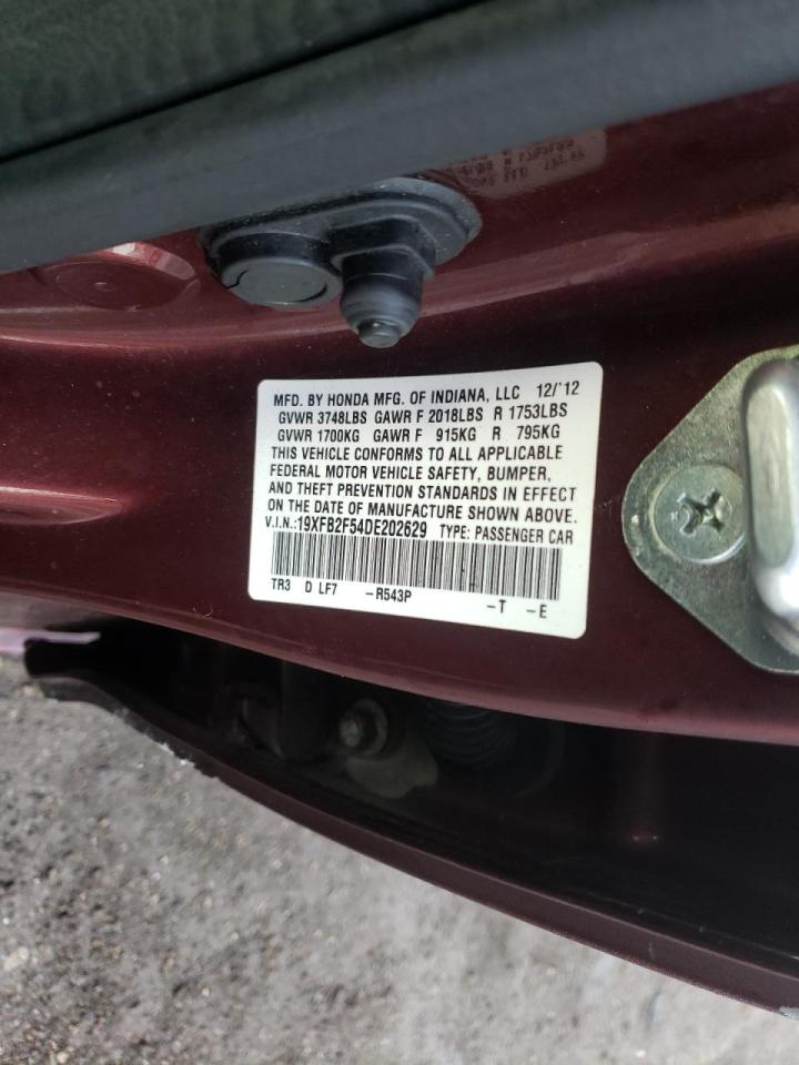 Photo 10 from auction – 2013 HONDA CIVIC LX with VIN 19XFB2F54DE202629
