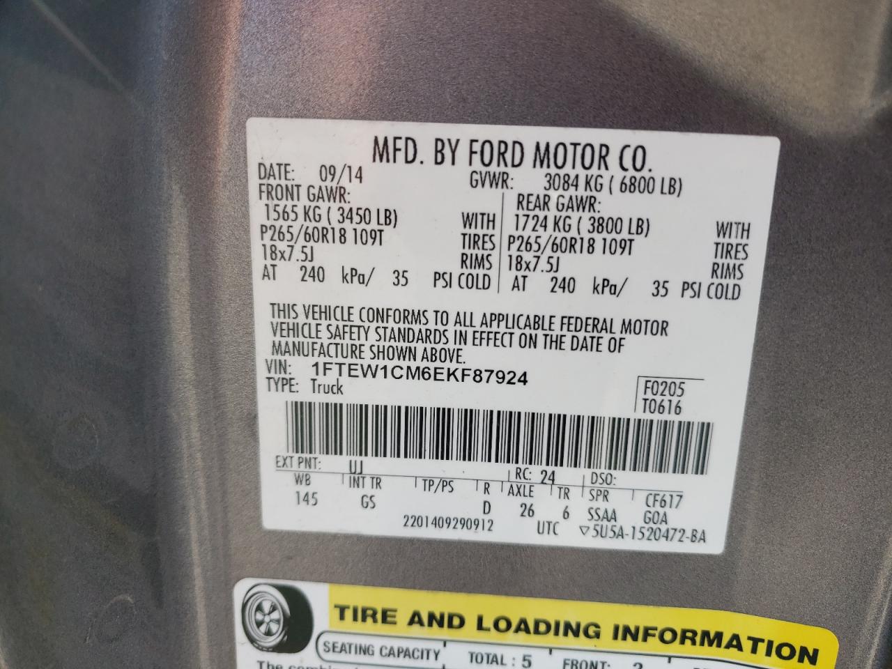 Photo 10 from auction – 2014 FORD F150 SUPER with VIN 1FTEW1CM6EKF87924