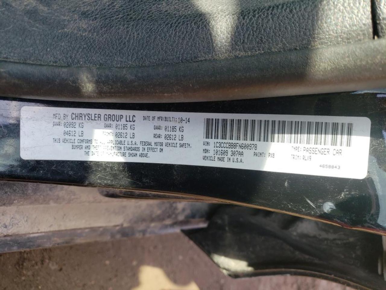 Photo 10 from auction – 2015 CHRYSLER 200 S with VIN 1C3CCCBB8FN600978