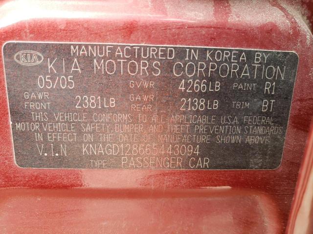 Photo 10 from auction – 2006 KIA OPTIMA LX with VIN KNAGD128665443094