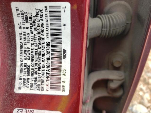 Photo 10 from auction – 2008 HONDA CIVIC EX with VIN 1HGFA16818L027889