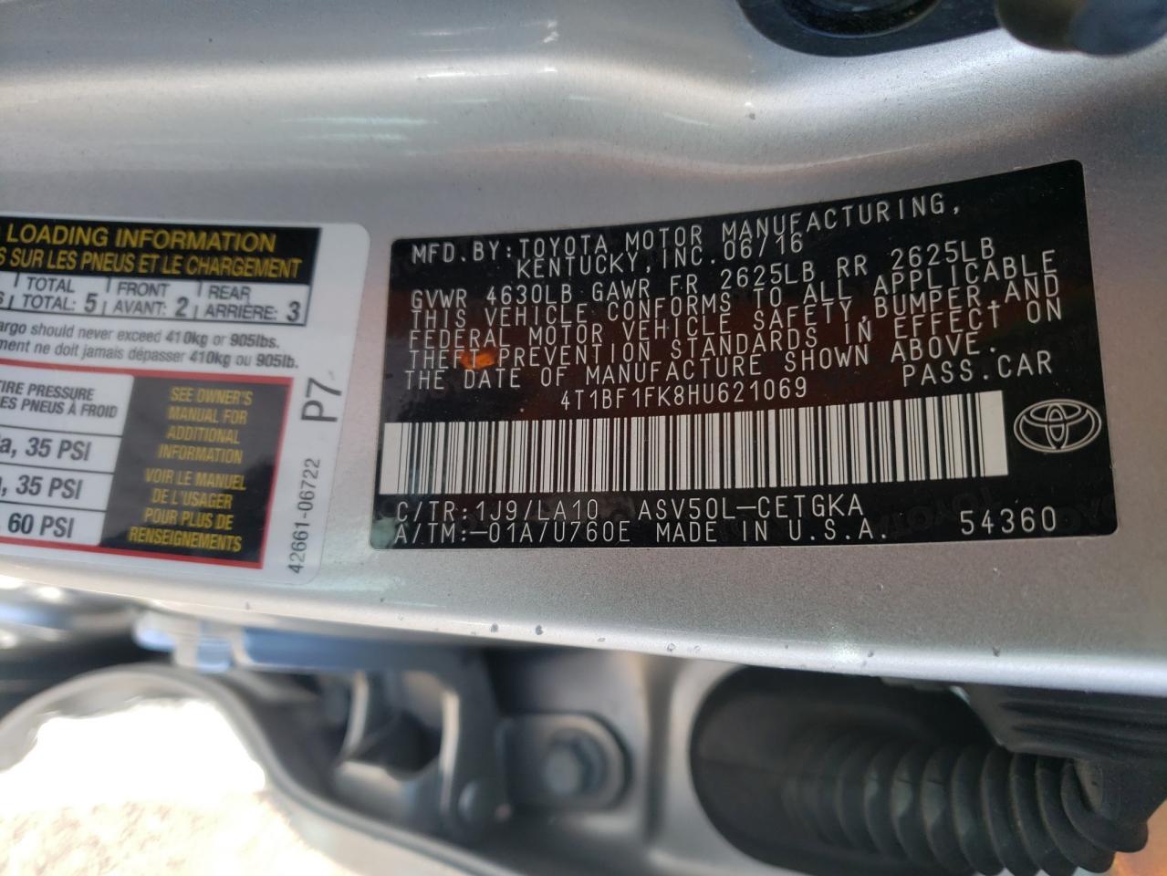 Photo 10 from auction – 2017 TOYOTA CAMRY LE with VIN 4T1BF1FK8HU621069