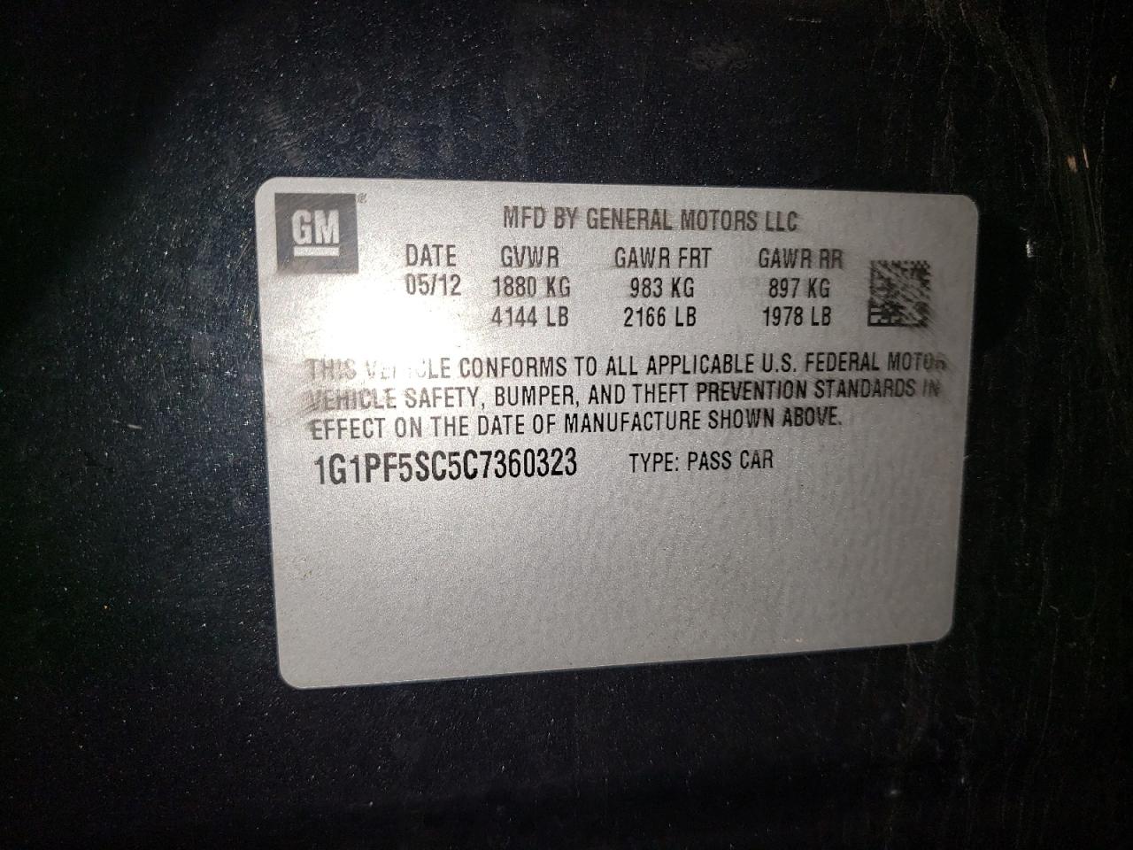 Photo 10 from auction – 2012 CHEVROLET CRUZE LT with VIN 1G1PF5SC5C7360323