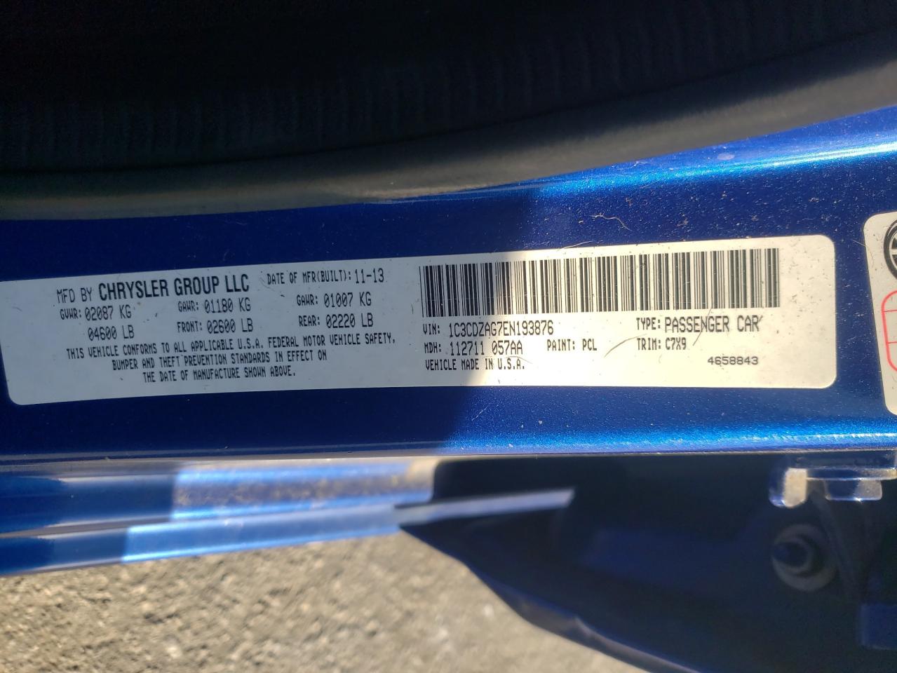 Photo 10 from auction – 2014 DODGE AVENGER SE with VIN 1C3CDZAG7EN193876