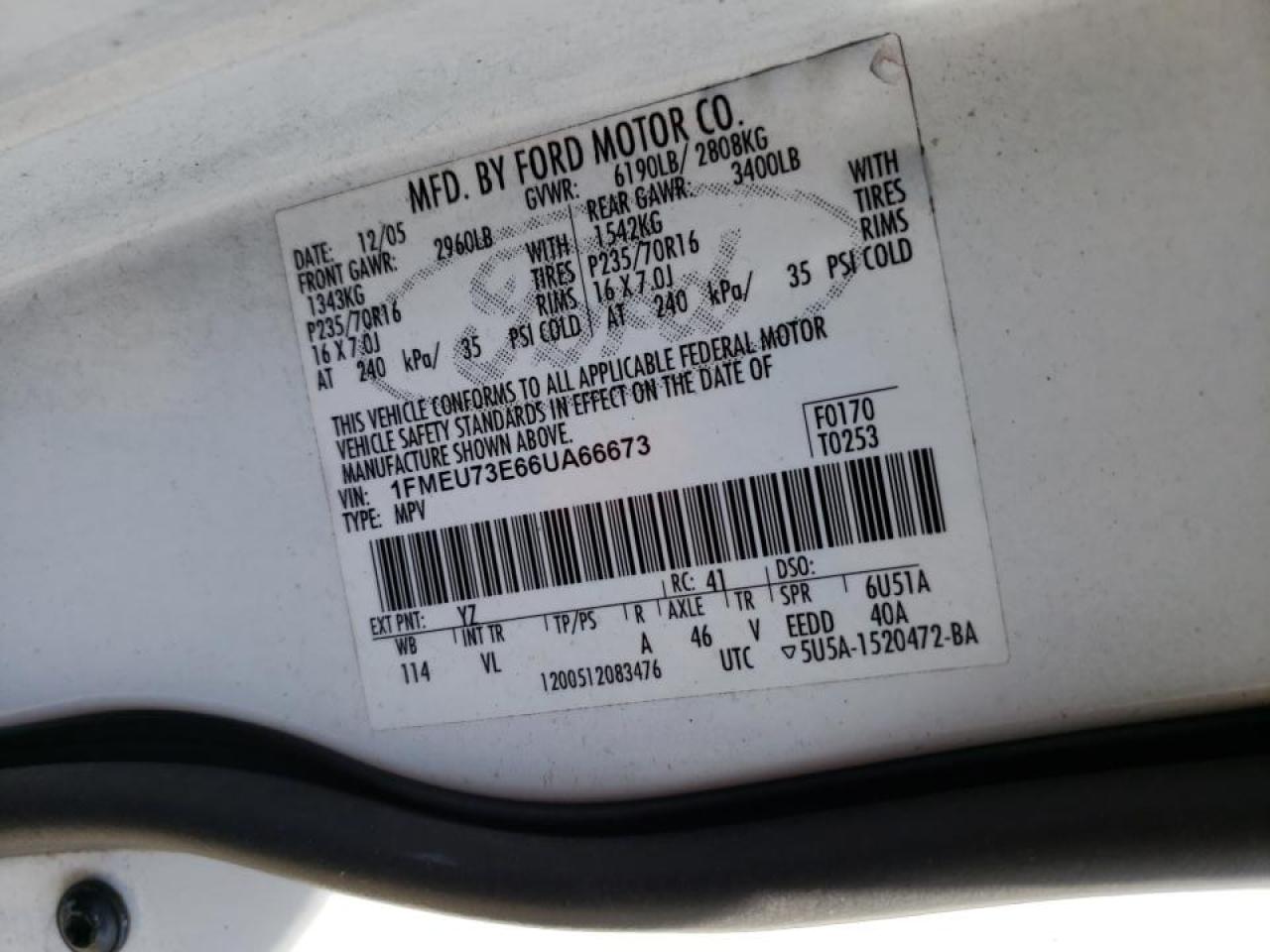 Zdjęcie 10 z aukcji – 2006 FORD EXPLORER X z VIN 1FMEU73E66UA66673