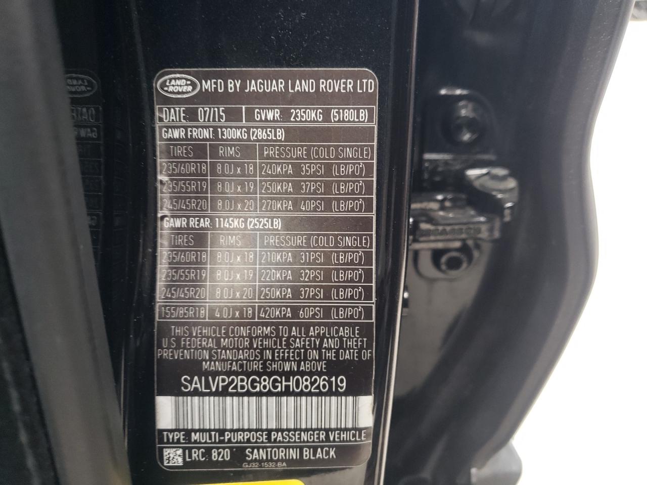 Photo 10 from auction – 2016 LAND ROVER RANGE ROVE with VIN SALVP2BG8GH082619