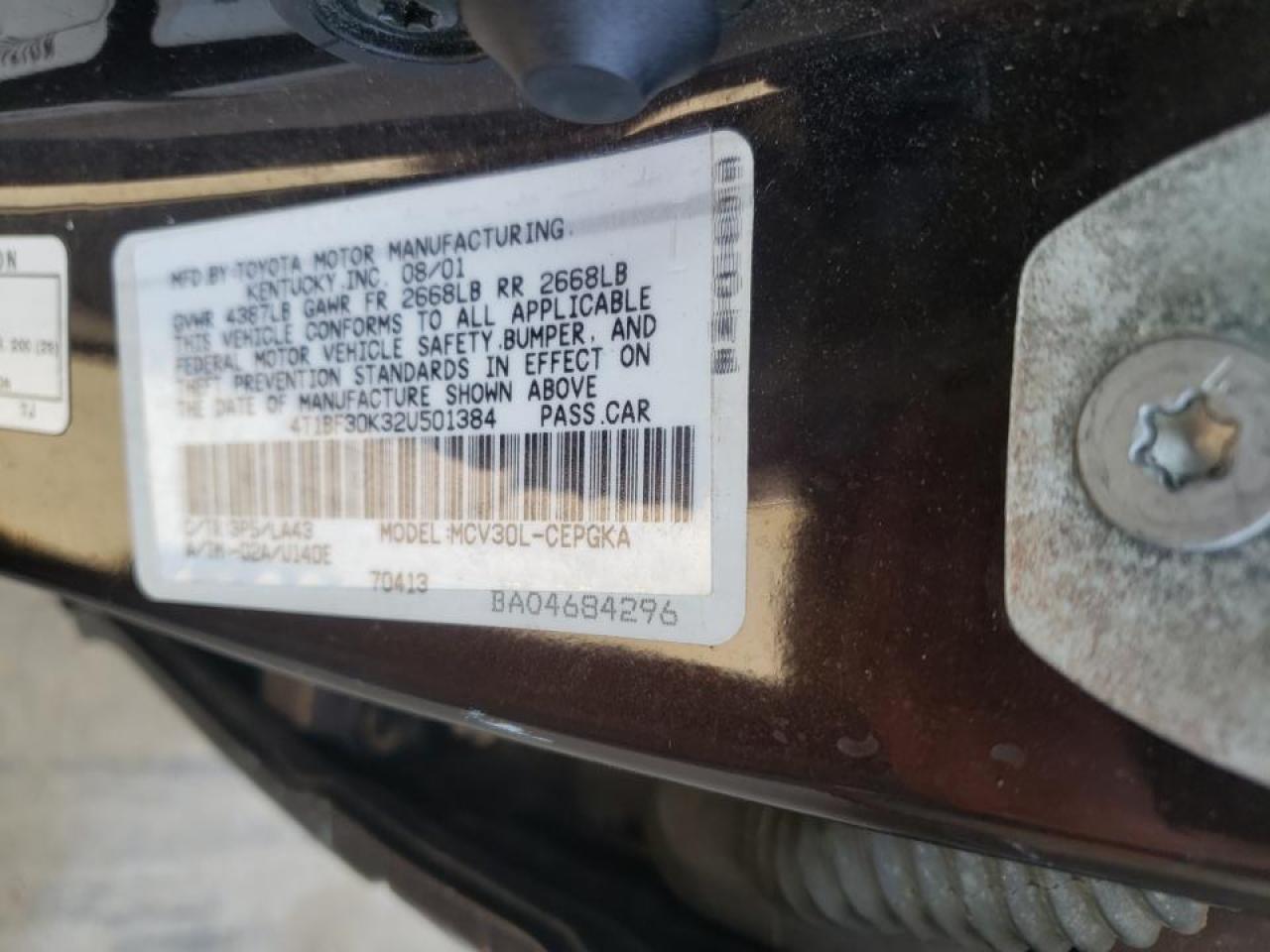 Photo 10 from auction – 2002 TOYOTA CAMRY LE with VIN 4T1BF30K32U501384