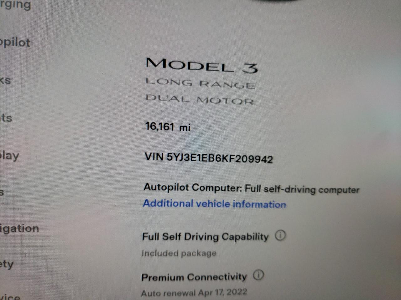 Photo 8 from auction – 2019 TESLA MODEL 3 with VIN 5YJ3E1EB6KF209942