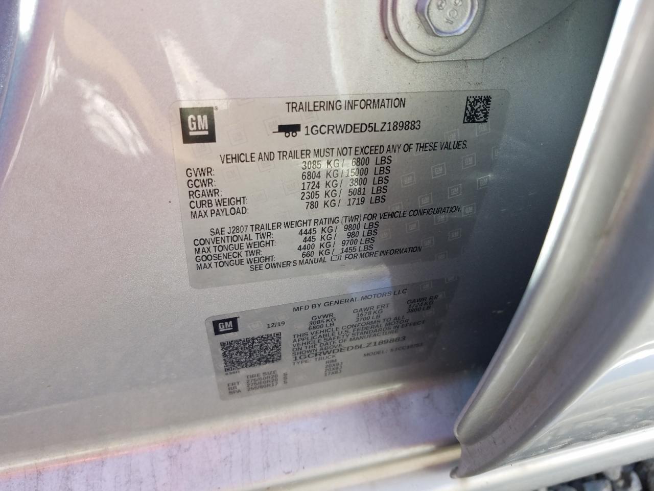 Photo 10 from auction – 2020 CHEVROLET SILVERADO with VIN 1GCRWDED5LZ189883