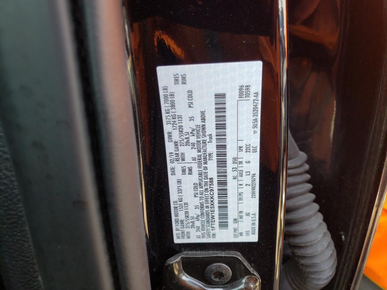 Photo 10 from auction – 2019 FORD F150 SUPER with VIN 1FTEW1E5XKKC97588