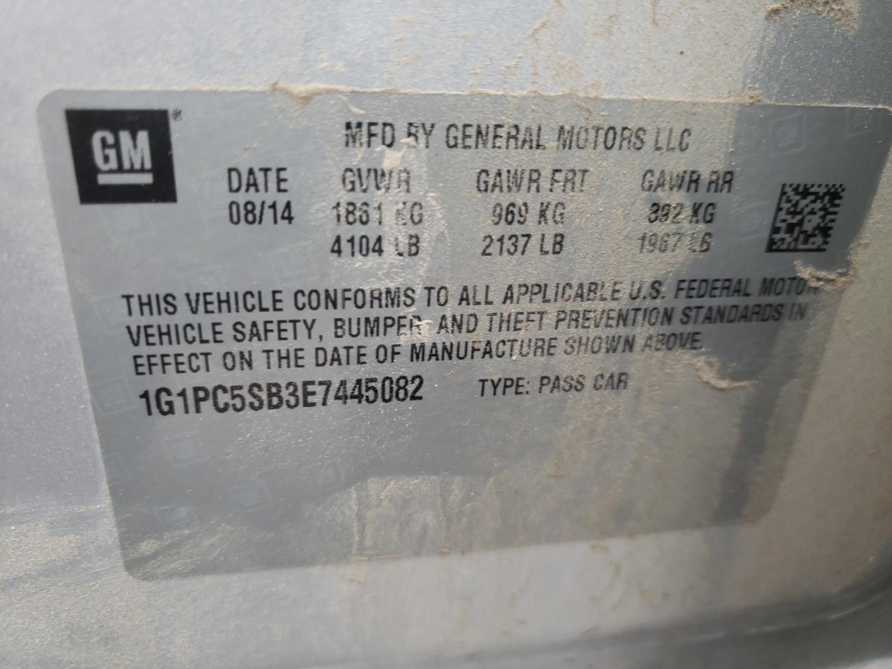 Photo 10 from auction – 2014 CHEVROLET CRUZE LT with VIN 1G1PC5SB3E7445082