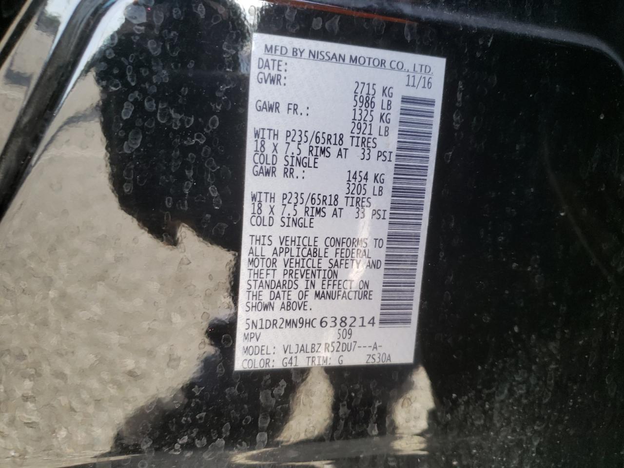 Photo 10 from auction – 2017 NISSAN PATHFINDER with VIN 5N1DR2MN9HC638214