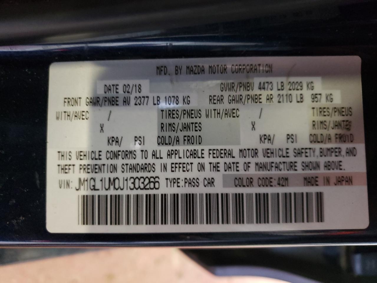 Photo 10 from auction – 2018 MAZDA 6 SPORT with VIN JM1GL1UM0J1303266