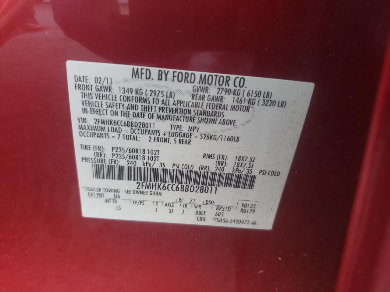 Photo 10 from auction – 2011 FORD FLEX SEL with VIN 2FMHK6CC6BBD28011