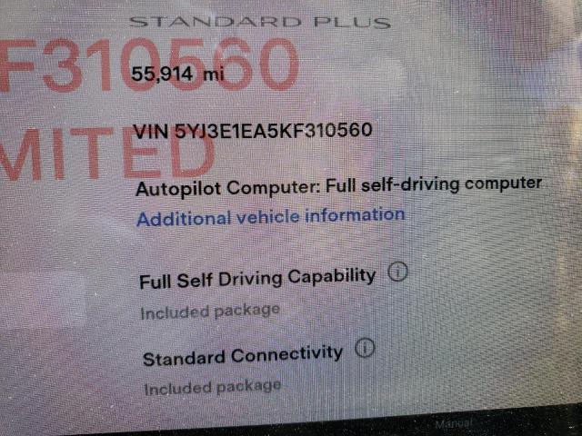 Photo 9 from auction – 2019 TESLA MODEL 3 with VIN 5YJ3E1EA5KF310560