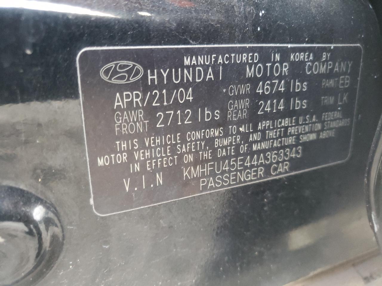 Photo 10 from auction – 2004 HYUNDAI XG 350 with VIN KMHFU45E44A363343
