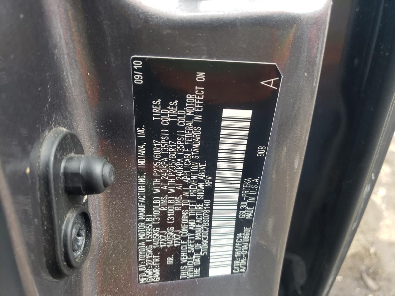 Photo 10 from auction – 2011 TOYOTA SIENNA LE with VIN 5TDKK3DC7BS078140