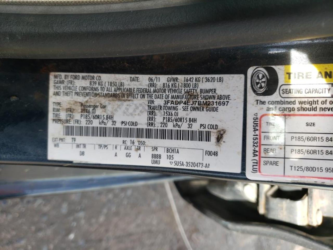 Photo 10 from auction – 2011 FORD FIESTA SE with VIN 3FADP4EJ7BM231697