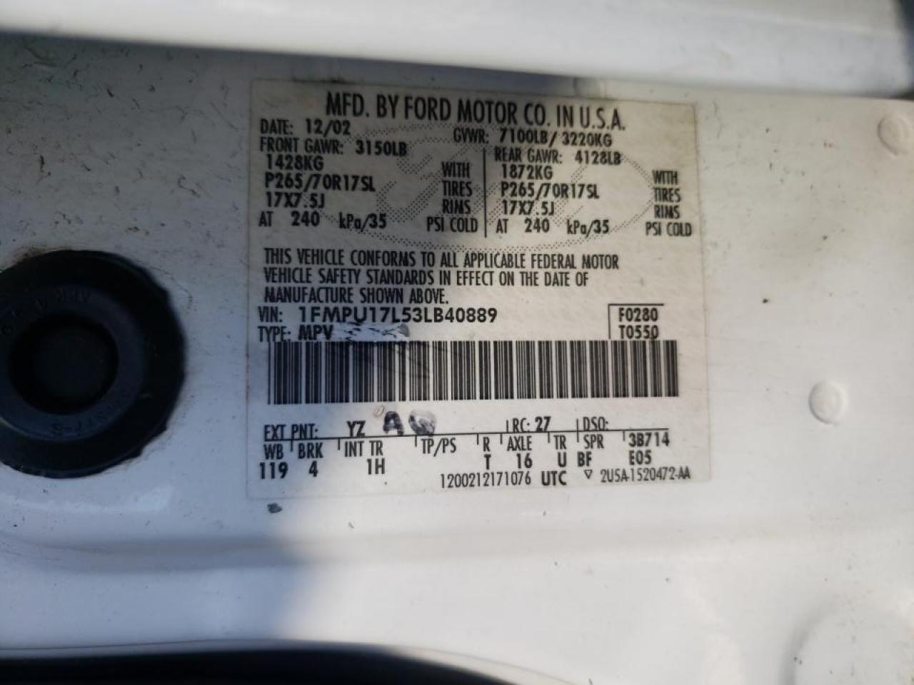 Photo 10 from auction – 2003 FORD EXPEDITION with VIN 1FMPU17L53LB40889