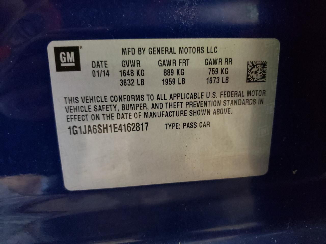 Photo 10 from auction – 2014 CHEVROLET SONIC LS with VIN 1G1JA6SH1E4162817