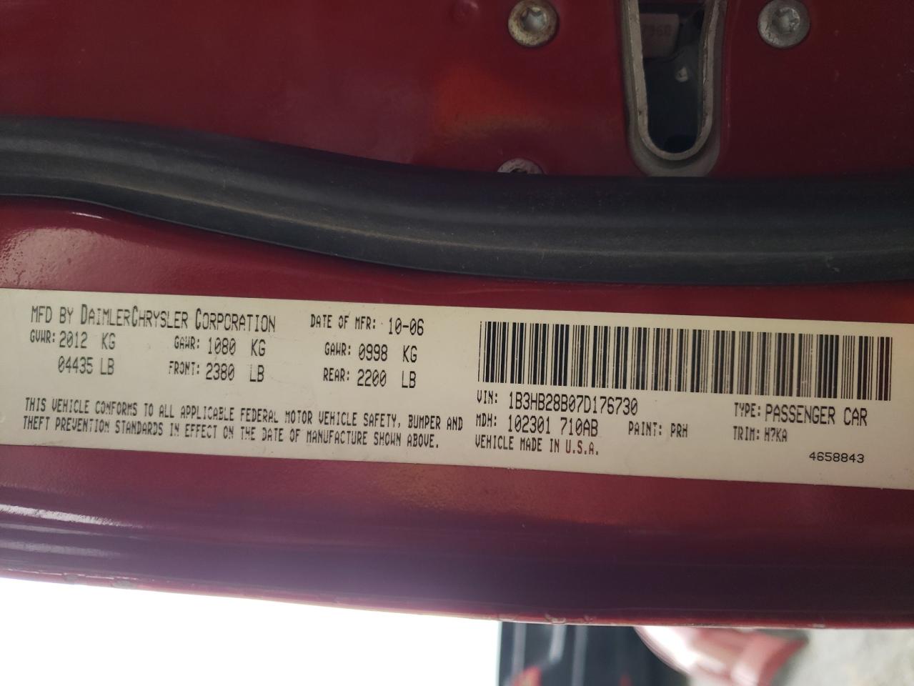 Photo 10 from auction – 2007 DODGE CALIBER with VIN 1B3HB28B07D176730