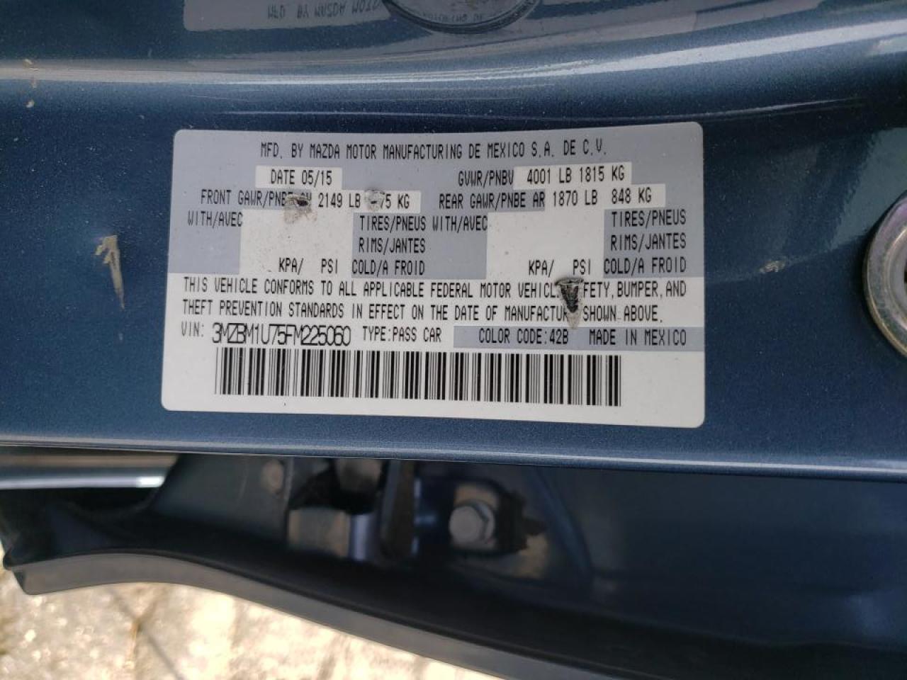 Photo 10 from auction – 2015 MAZDA 3 SPORT with VIN 3MZBM1U75FM225060