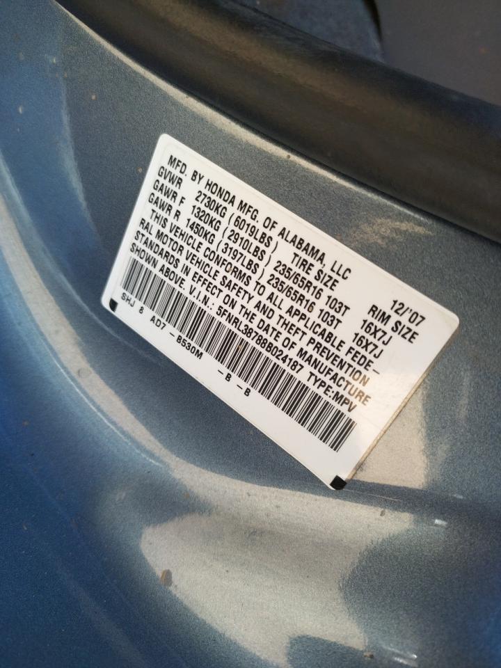 Photo 10 from auction – 2008 HONDA ODYSSEY EX with VIN 5FNRL38788B024187