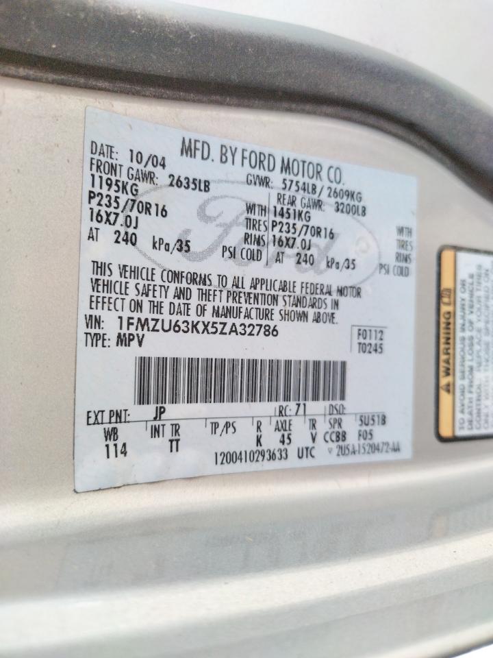 Photo 10 from auction – 2005 FORD EXPLORER X with VIN 1FMZU63KX5ZA32786