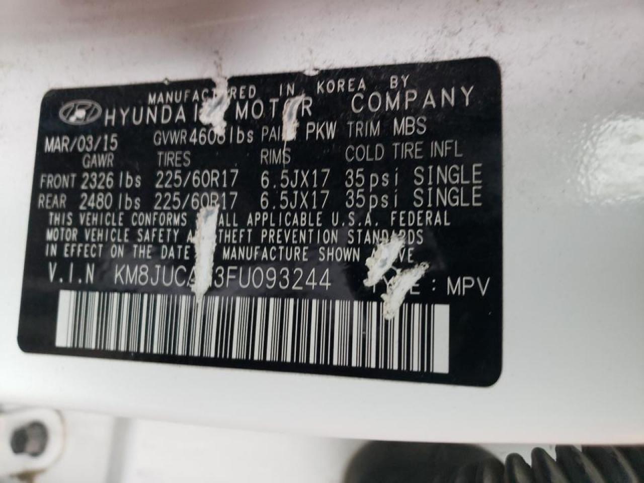 Photo 10 from auction – 2015 HYUNDAI TUCSON LIM with VIN KM8JUCAG3FU093244
