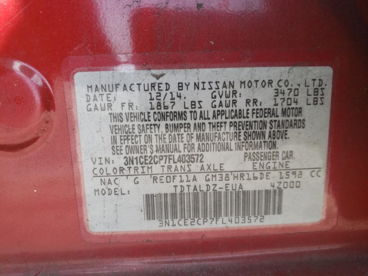 Photo 10 from auction – 2015 NISSAN VERSA NOTE with VIN 3N1CE2CP7FL403572