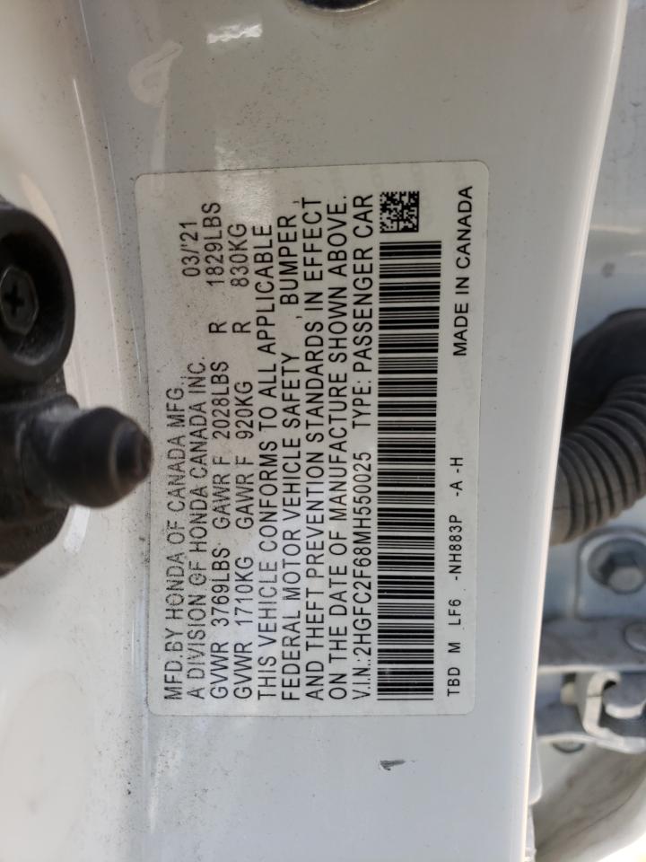 Photo 10 from auction – 2021 HONDA CIVIC LX with VIN 2HGFC2F68MH550025