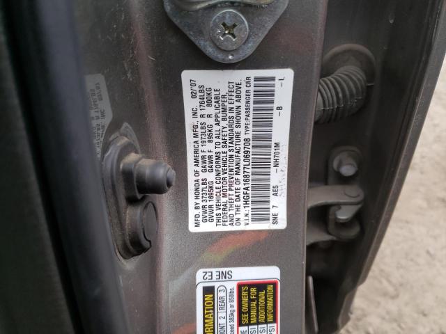 Photo 10 from auction – 2007 HONDA CIVIC EX with VIN 1HGFA16877L069708
