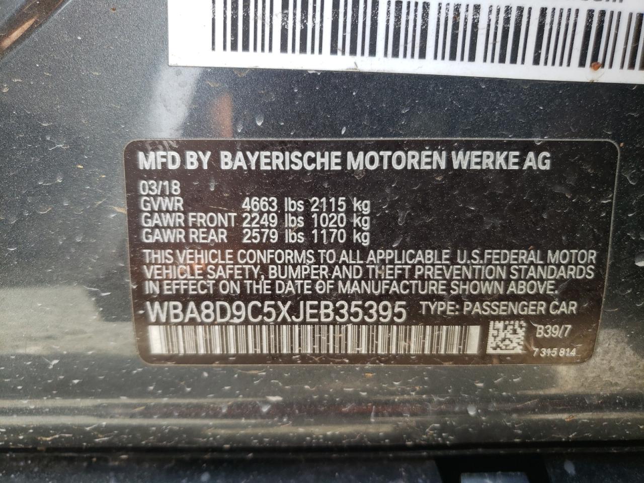 Photo 10 from auction – 2018 BMW 330 XI with VIN WBA8D9C5XJEB35395