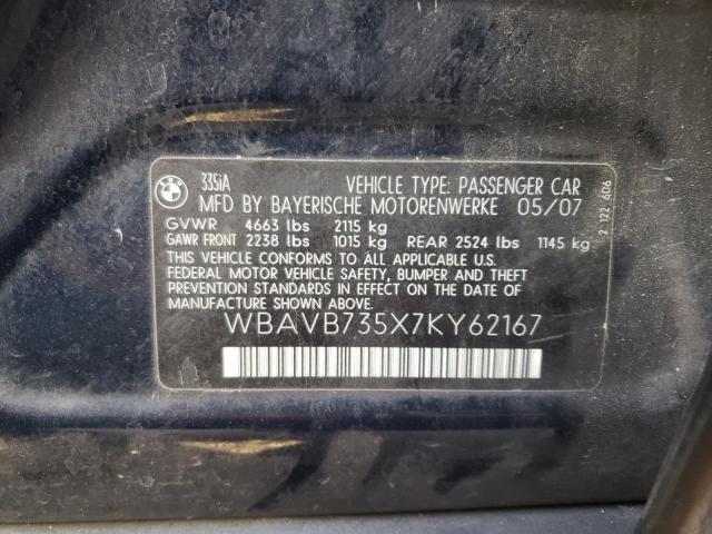 Photo 10 from auction – 2007 BMW 335 I with VIN WBAVB735X7KY62167
