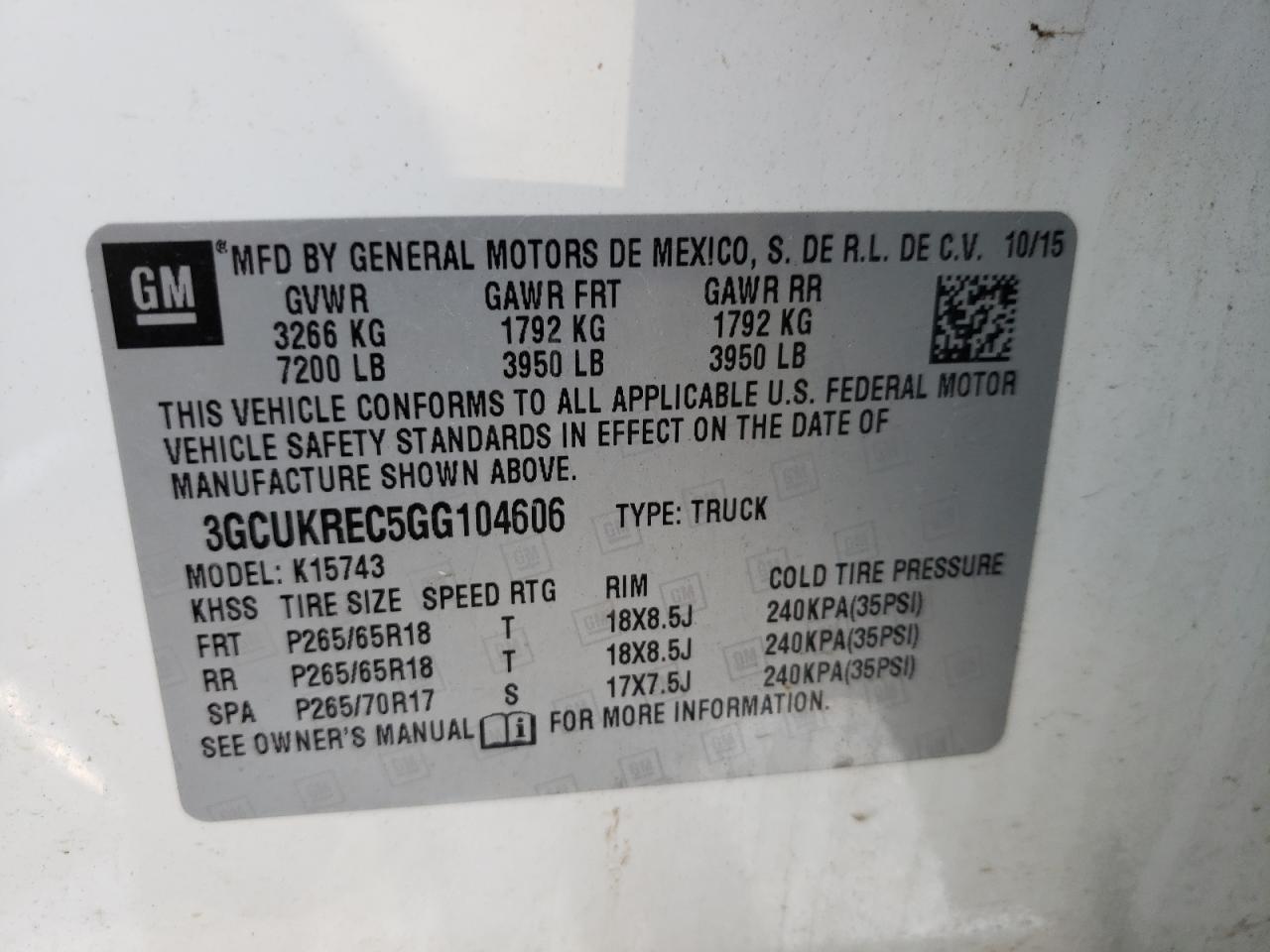 Photo 10 from auction – 2016 CHEVROLET SILVERADO with VIN 3GCUKREC5GG104606
