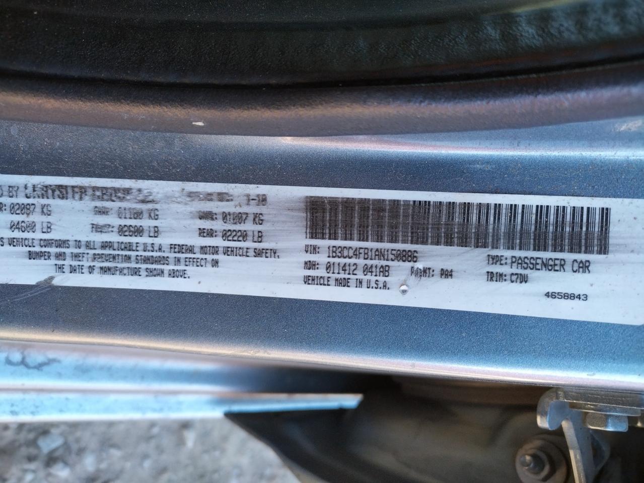 Photo 10 from auction – 2010 DODGE AVENGER SX with VIN 1B3CC4FB1AN150886