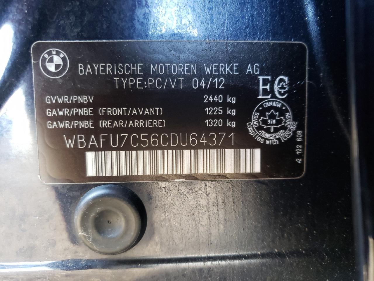 Photo 10 from auction – 2012 BMW 535 XI with VIN WBAFU7C56CDU64371