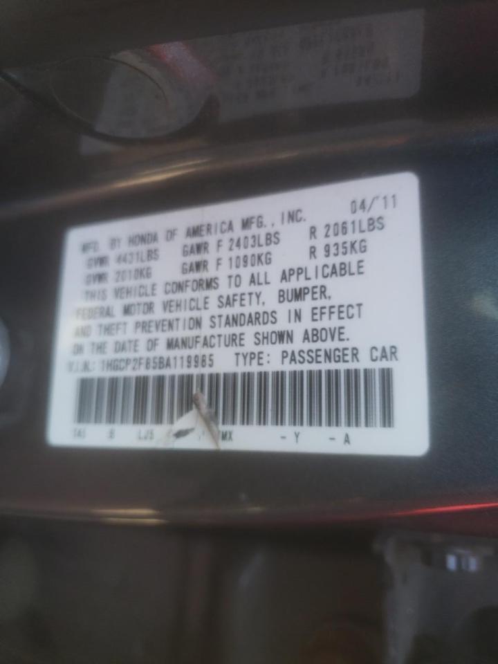 Photo 10 from auction – 2011 HONDA ACCORD EXL with VIN 1HGCP2F85BA119985