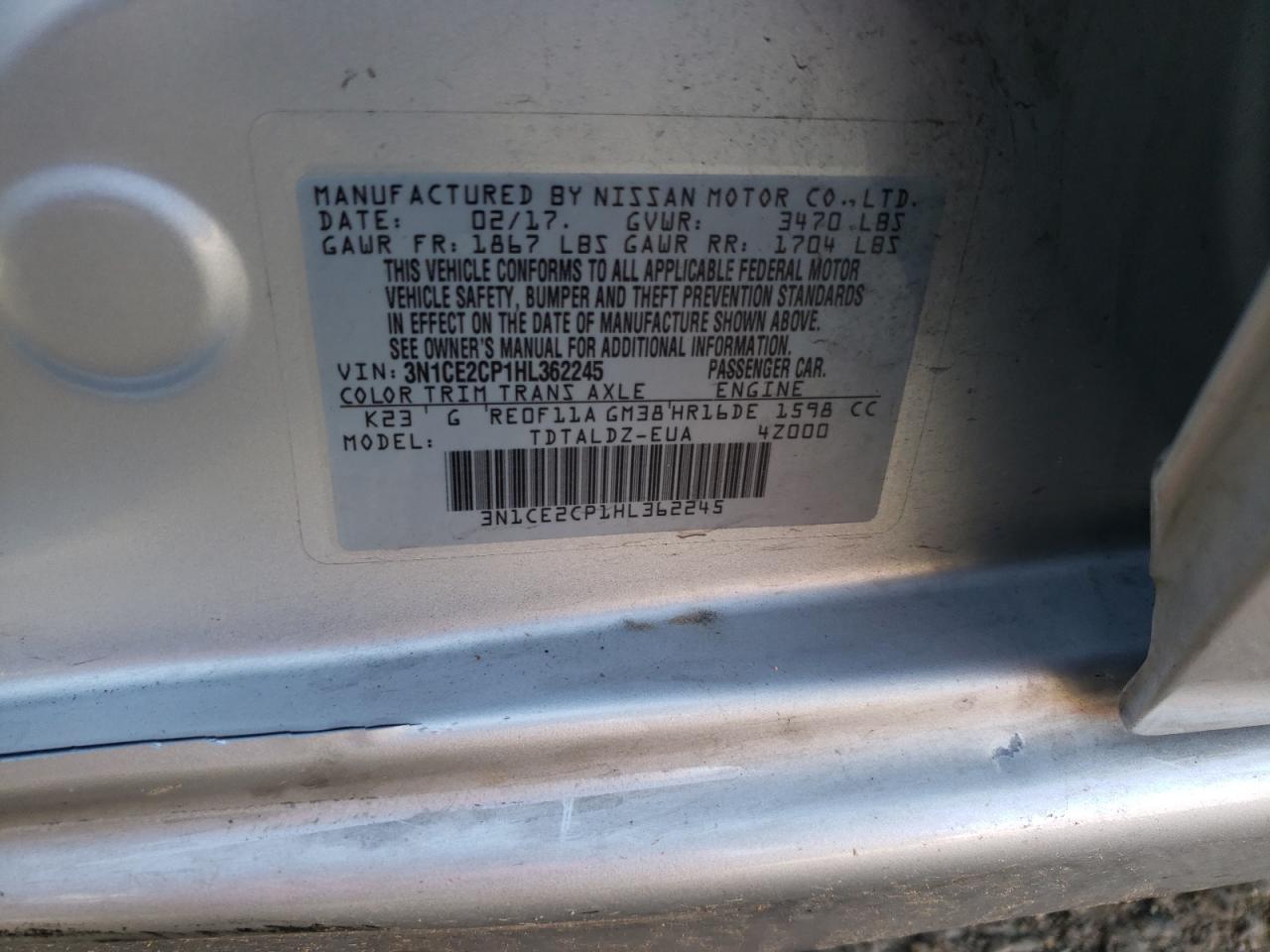 Photo 10 from auction – 2017 NISSAN VERSA NOTE with VIN 3N1CE2CP1HL362245