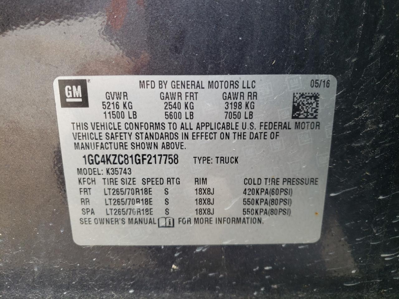 Photo 10 from auction – 2016 CHEVROLET silverado with VIN 1GC4KZC81GF217758