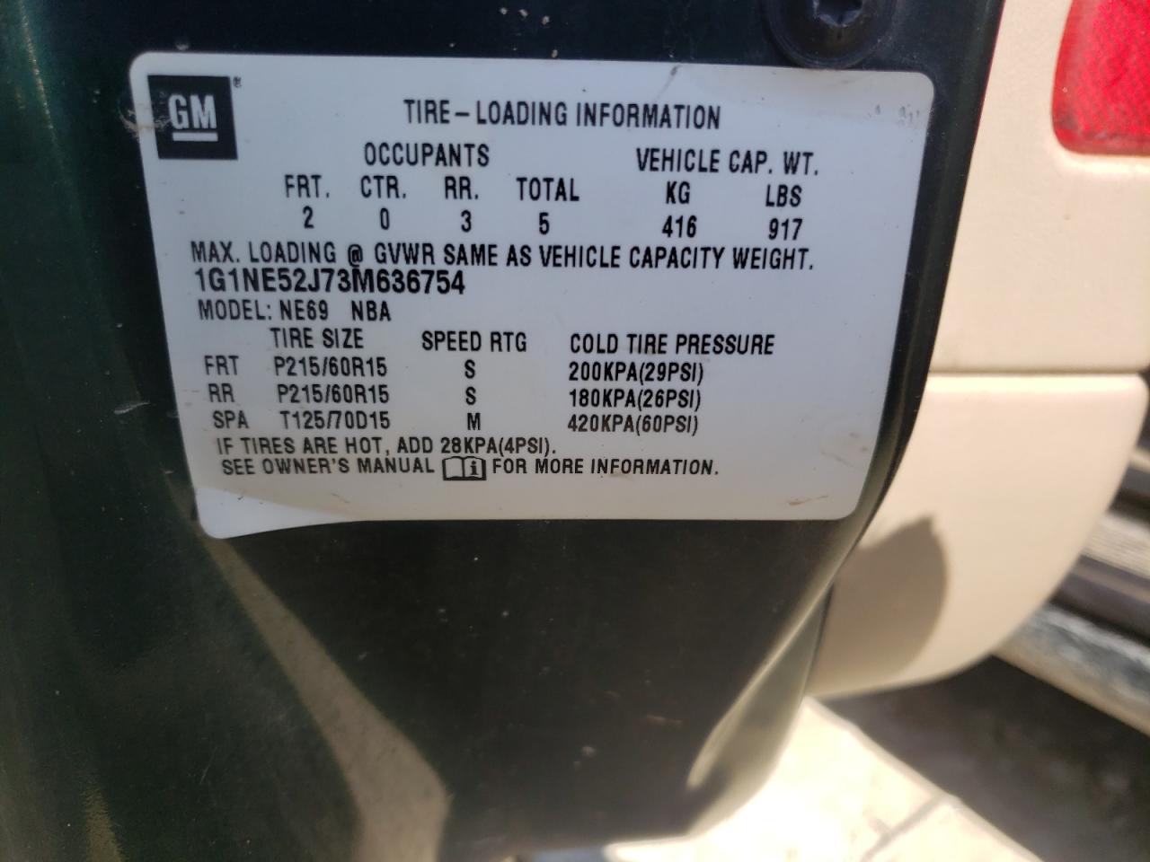 Photo 10 from auction – 2003 CHEVROLET MALIBU LS with VIN 1G1NE52J73M636754