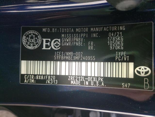 Photo 10 from auction – 2021 TOYOTA COROLLA LE with VIN 5YFBPMBE9MP240955