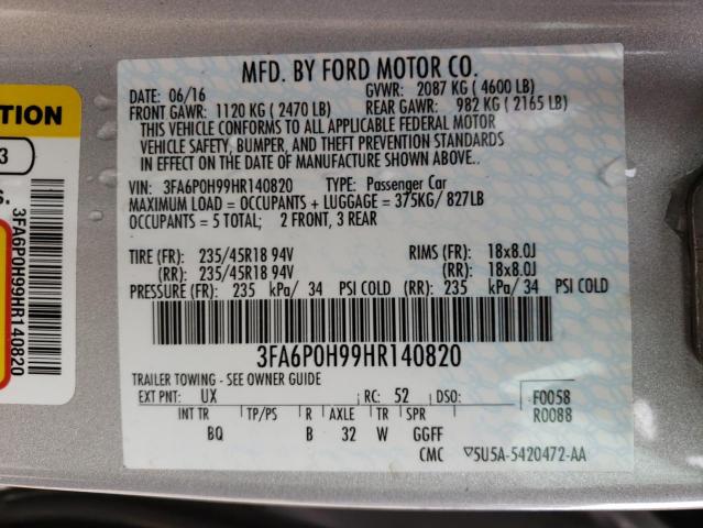 Photo 10 from auction – 2017 FORD FUSION SE with VIN 3FA6P0H99HR140820