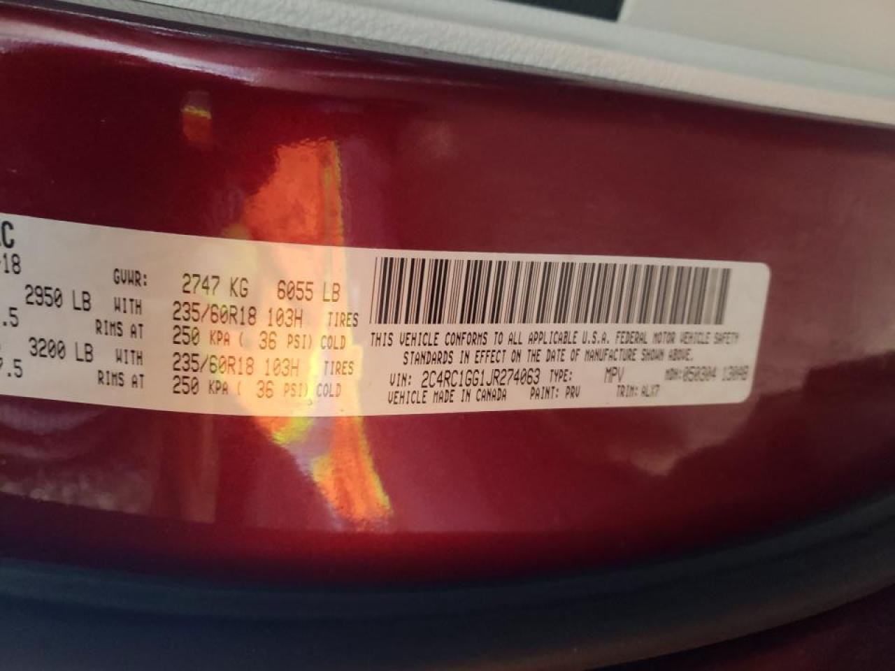 Photo 10 from auction – 2018 CHRYSLER PACIFICA L with VIN 2C4RC1GG1JR274063