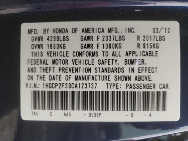 Photo 10 from auction – 2012 HONDA ACCORD LX with VIN 1HGCP2F39CA123737