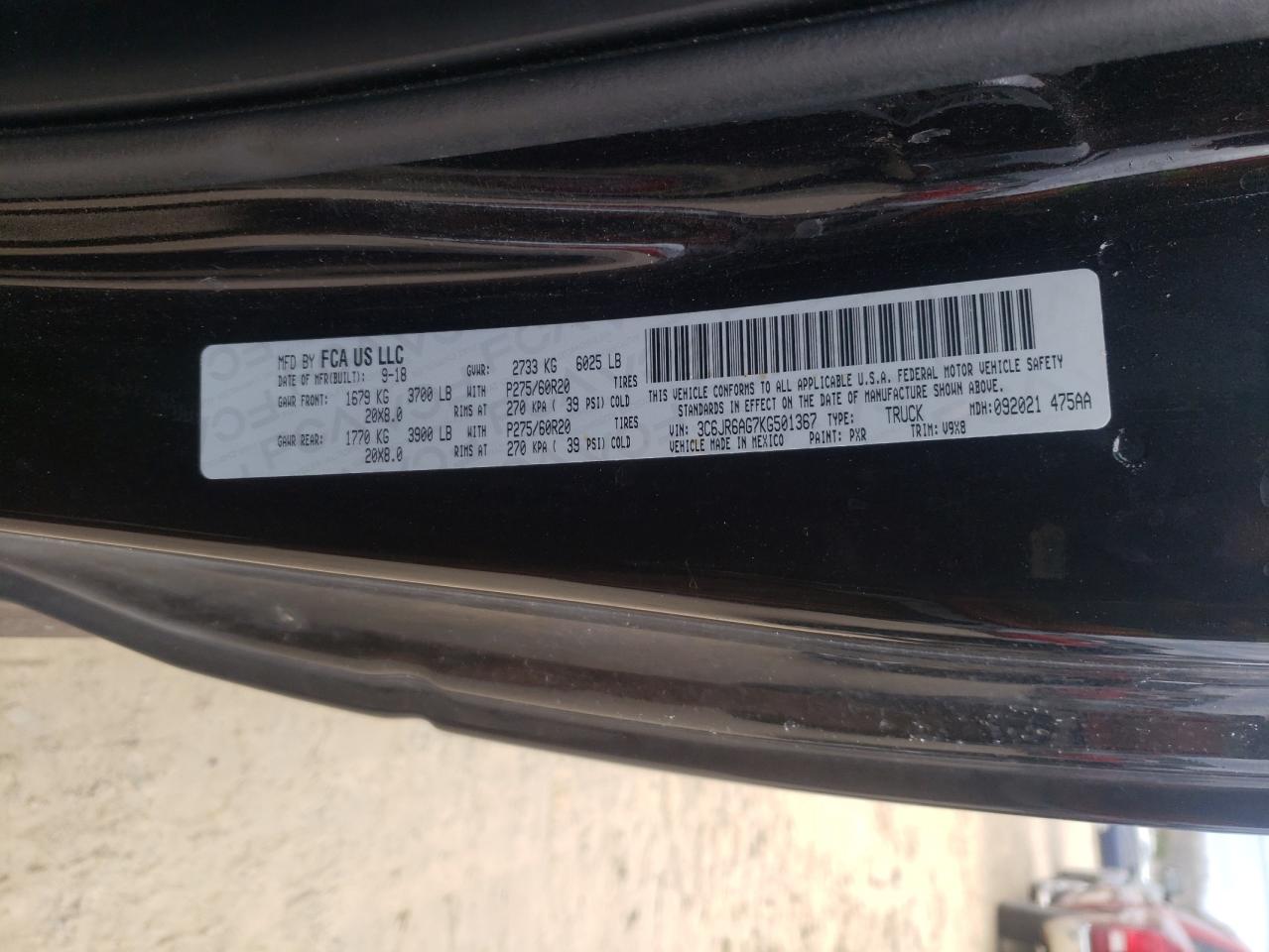 Photo 10 from auction – 2019 RAM 1500 CLASS with VIN 3C6JR6AG7KG501367