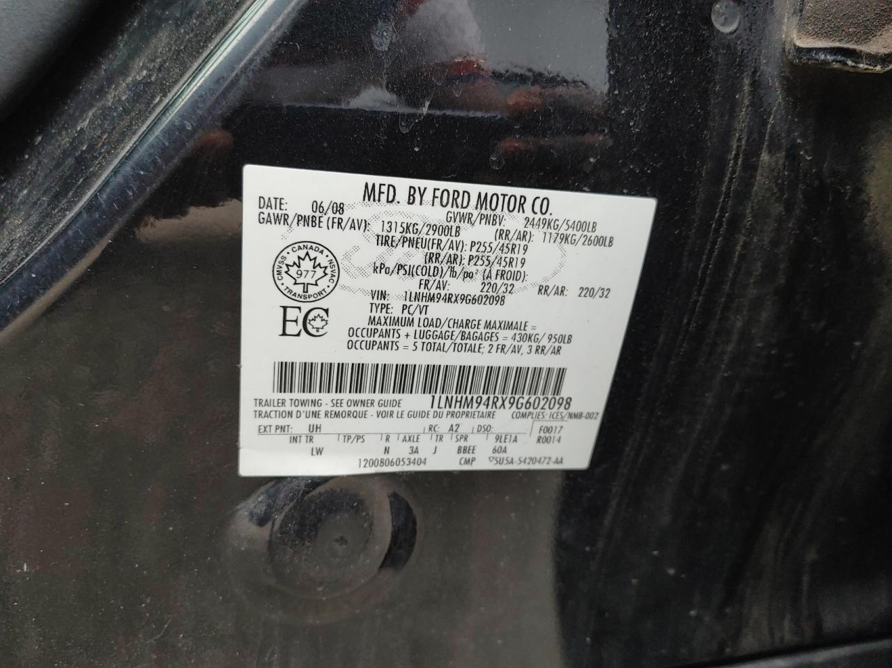 Photo 10 from auction – 2009 LINCOLN MKS with VIN 1LNHM94RX9G602098