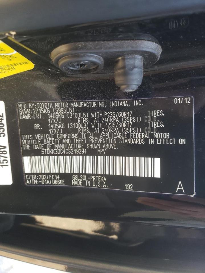 Photo 10 from auction – 2012 TOYOTA SIENNA LE with VIN 5TDKK3DC4CS219294